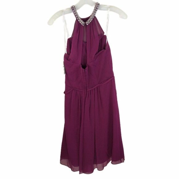 David’s Bridal Short Maroon Chiffon Dress Beaded Sangria Size 4 - Picture 2 of 13